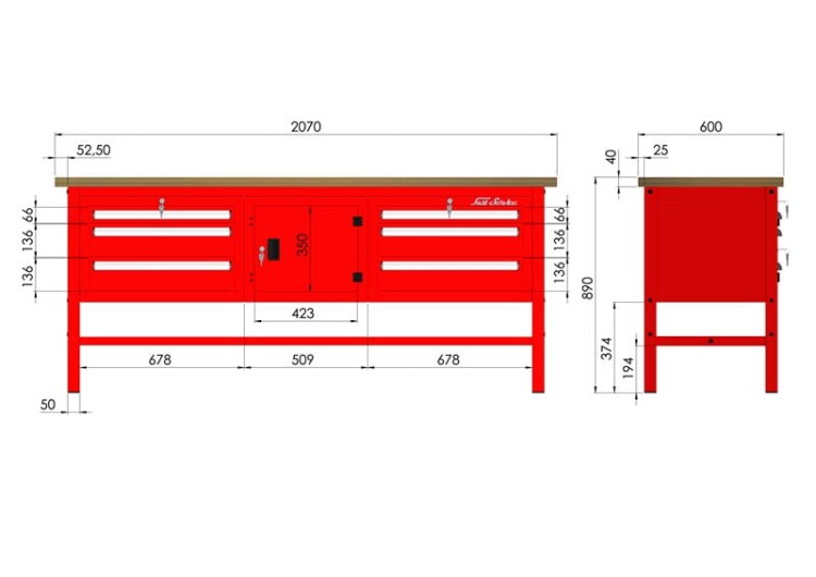 Solidny Stół Warsztatowy Polski 207cm Udźwig 1500kg Blat 40mm P-3-11-01 - 3 szuflad
