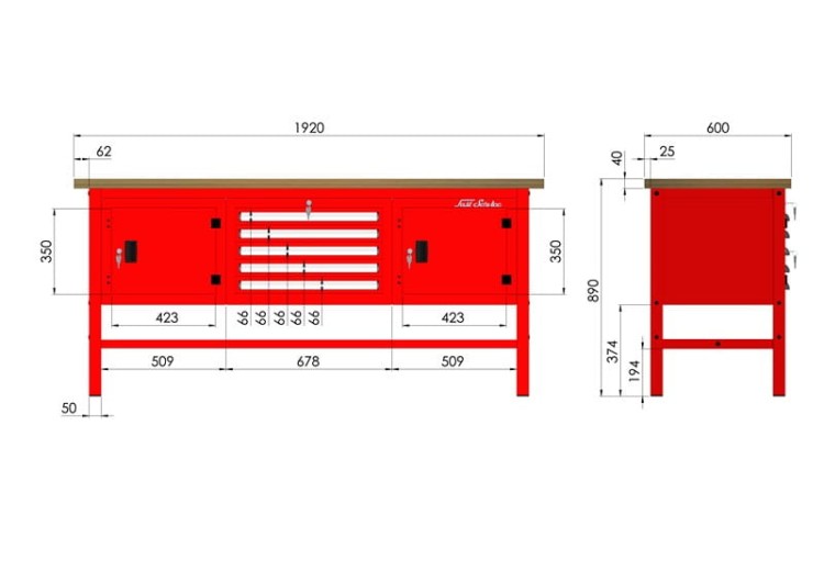 Profesjonalny Stół Warsztatowy P-3-124-01 Solidny Polski 1500kg Udźwig - 5 szuflad