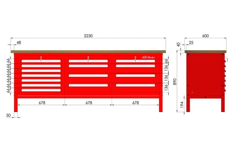 Profesjonalny Polski Stół Warsztatowy 1500kg 10 Szuflad P-3-144-01 Solidny - 10 szuflad