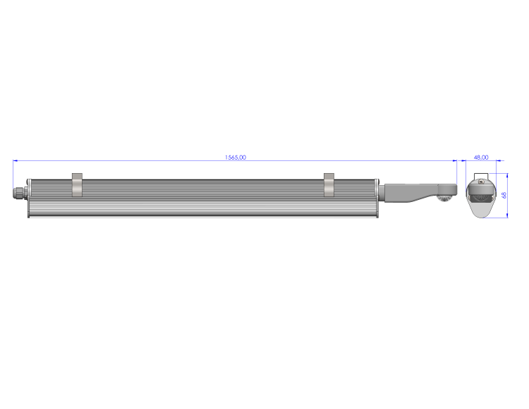 Wymiary oprawy przemyslowej LED 1440 MD1 dlugosc 1440 mm szerokosc 48 mm wysokosc 57 mm masa 1,85 kg