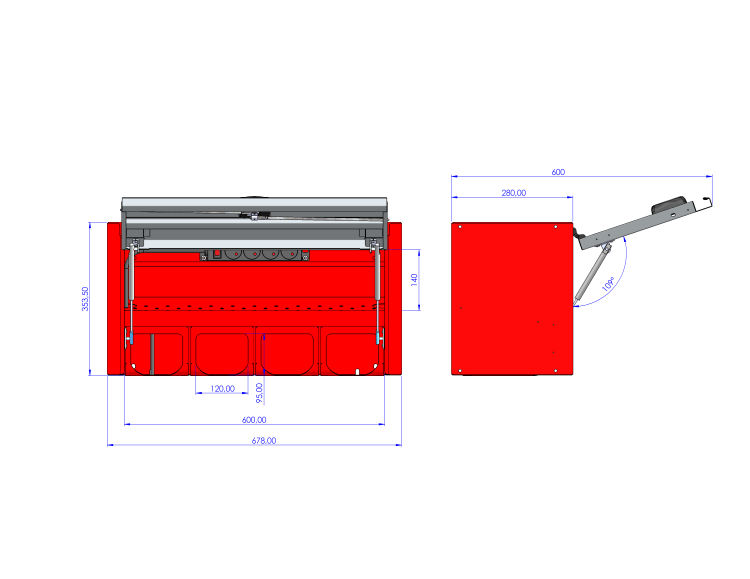 Wymiary szafki na elektronarzedzia SZW-02 678x353,5x280 mm i blacha stalowa 1 mm