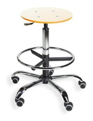 Taboret BlackTab 02 chrome H+RING WH chromowane z podnóżkiem — sklejka lakierowana na kółkach