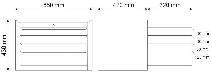 Nadstawka narzędziowa z 4 szufladami N-1-00-02 - nośność 45 kg