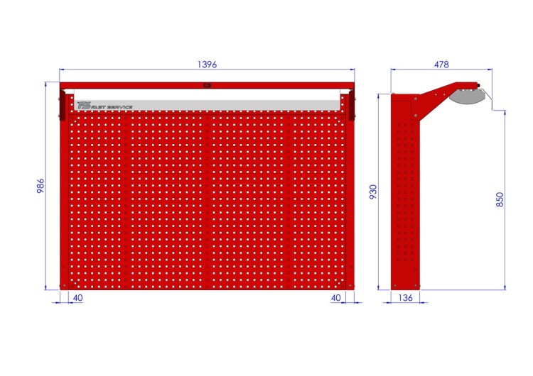 Profesjonalna Tablica Warsztatowa z Oświetleniem LED N140-01 Solidna Polska - ściana perforowana 10x10 mm