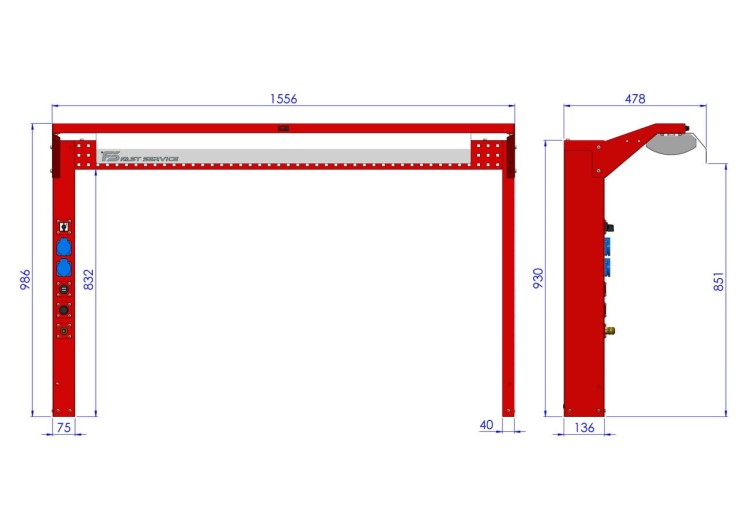 Profesjonalna Tablica Warsztatowa z Oświetleniem LED N157-03-02 Solidna - ściana perforowana 10x10 mm