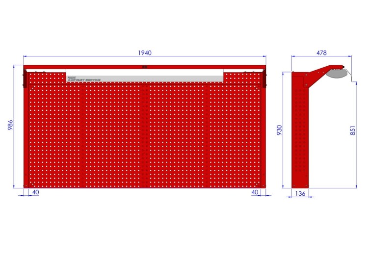Profesjonalna Tablica Warsztatowa z Oświetleniem LED N196-01 Solidna Polska - ściana perforowana 10x10 mm