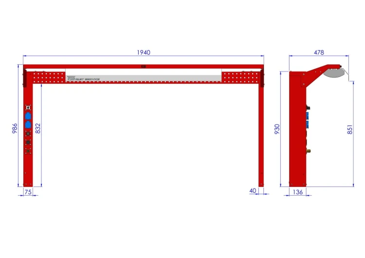 Solidna Tablica Narzędziowa z LED i Przyłączami N196-03-02 Profesjonalna - ściana perforowana 10x10 mm