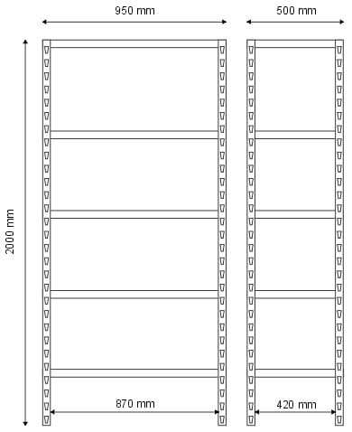 Regał magazynowy 2000x950x500 - 5 półkowy lekki R-1-05-05 - nośność 120 kg