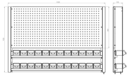 Tablica na narzędzia 920mm x 1350mm x 135mm N-4-02-04 - ściana perforowana 10 x 32 mm